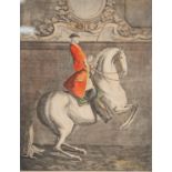 JOHANN ELIAS RIDINGER SUITE OF SIX COLOURED ENGRAVINGS Equestrian figures Titled in German, French