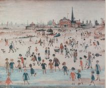 AFTER L.S. LOWRY COLOUR PRINT, UNSIGNED 'At the seaside' 20" x 24" (51cm x 61cm) ANOTHER COLOUR