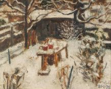 WILLIAM HALLE (1912-1998) OIL ON BOARD Garden in Winter Signed and dated 31.2.79 9 ½? x 11 ½? (24.