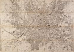 19th CENTURY PLAN OF MANCHESTER divided into 1/2 mile squares and circles, showing also the