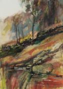 FRANCES WINDER (MODERN) TWO WORKS MIXED MEDIA ?Derwent Pool?, titled to label verso 9 ½? x 7? (24.