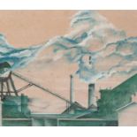 PETER MALLENDER (TWENTIETH CENTURY) WATERCOLOUR DRAWING ?Industrial Landscape in Blue?, 1971