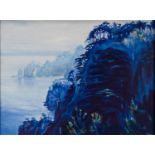 D.T.G. (Contemporary) OIL PAINTING ON CANVAS Coastal scene with tree lined cliffspredominantly in