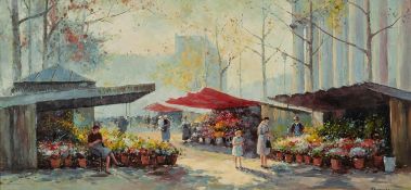 FRANCOIS (MODERN) OIL ON BOARD French Flower Market 7 ½? x 15 ½? (19cm x 39.4cm) COLETTE DOBSON (