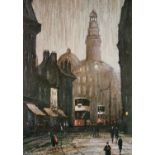 ARTHUR DELANEY ARTIST SIGNED LIMITED EDITION COLOUR PRINT Manchester street scene with view of the