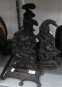 THREE CAST IRON DOORSTOPS 'PUNCH AND JUDY' AND 'FARMER WITH GUNDOG' (3)