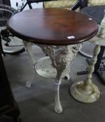 A PUB TABLE, WITH CIRCULAR TOP AND WHITE PAINTED BASE