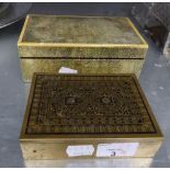 A SHAGREEN CLAD CAMPHOR WOOD TABLE CIGARETTE BOX, WITH BONE EDGE TO THE HINGED LID, 6 1/2" WIDE