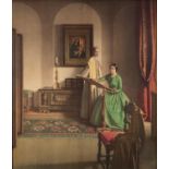 LEONARD CAMPBELL-TAYLOR COLOUR PRINT REPRODUCTION 'The Sampler' 20 1/2" x 17 1/2" (52 x 44.5cm)