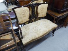 EDWARDIAN TWO SEATER DRAWING ROOM SETTEE HAVING CARVED BACK