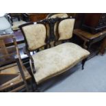 EDWARDIAN TWO SEATER DRAWING ROOM SETTEE HAVING CARVED BACK
