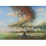 UNATTRIBUTED CONTEMPORARY ARTIST MIXED MEDIA ON PAPER French impressionist style landscape with