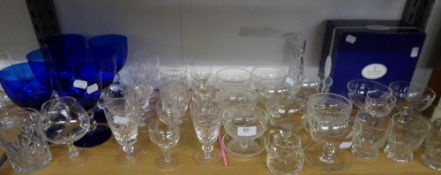 QUANTITY OF GLASSWARES TO INCLUDE; ROYAL DOULTON CRYSTAL BOWL, BOXED, SIX BLUE GLASS GOBLETS,