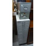 BISLEY GREY METAL CABINET OF FIFTEEN SHALLOW FILING DRAWERS, 11? WIDE