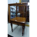 A VICTORIAN CARVED OAK HALL CHAIR WITH PANEL SEAT
