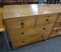 AN EARLY TWENTIETH CENTURY PINE CHEST OF TWO SHORT AND TWO LONG DRAWERS, ON TOUPEE FEET, 3' WIDE