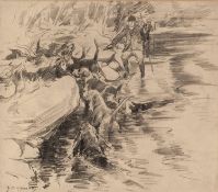 AFTER G. D. ARMOUR THREE PRINTS OF PENCIL DRAWINGS'Otter Hunting'; 'Carriage Driving' and 'A