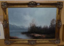 CONTINENTAL SCHOOL (MODERN) OIL PAINTING ON CANVAS LAKELAND SCENE, INDISTINCTLY SIGNED LOWER LEFT