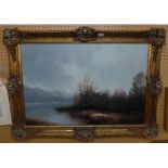 CONTINENTAL SCHOOL (MODERN) OIL PAINTING ON CANVAS LAKELAND SCENE, INDISTINCTLY SIGNED LOWER LEFT