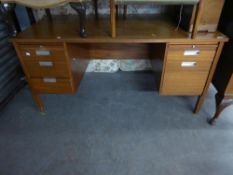 SAPELE MAHOGANY DOUBLE PEDESTAL OFFICE DESK WITH FIVE DRAWERS AND TWO SLIDES