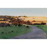 AMANDA HYATT (TWENTIETH/ TWENTY FIRST CENTURY) WATERCOLOUR Landscape with hills in the distance
