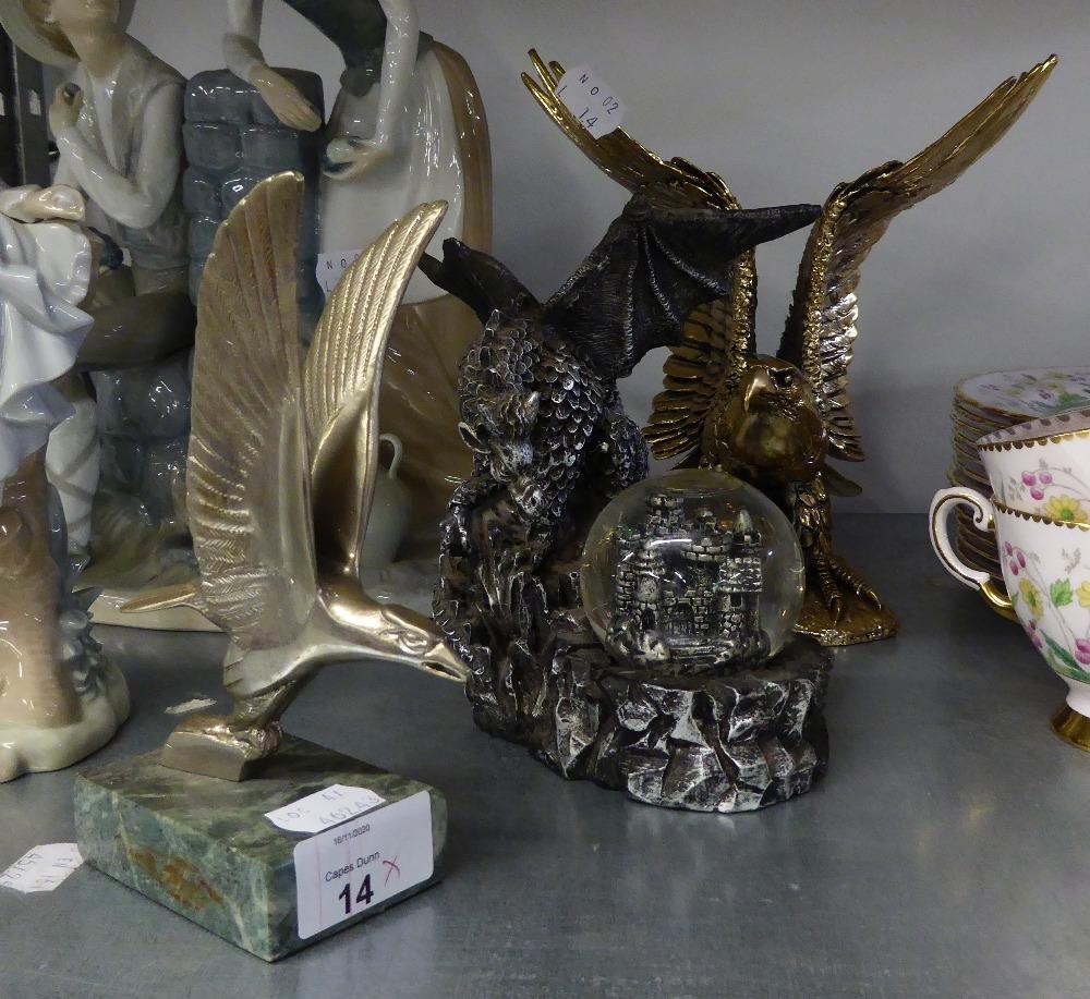 A GILT FINISH RESIN MODEL OF AN EAGLE AND A METAL CAR MASCOT STYLE MODEL OF AN EAGLE, ON MARBLE - Image 2 of 2