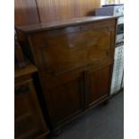 A SECRETAIRE CHEST/CUPBOARD, HAVING DROP-DOWN TOP SECTION FITTED WITH PIGEON HOLES, THE LOWER