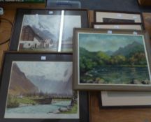 AN AMATEUR OIL PAINTING, ON BOARD, FRAMED AND TWO SIGNED PRINTS (3)