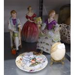 A LARGE ROYAL DOULTON CHINA FIGURE ?ROSEANNA AND A LADY IN A CRINOLINE DRESS,  A POTTERY FIGURE OF A