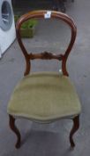 VICTORIAN WALNUT BALLOON BACK SINGLE CHAIR, ON FRENCH CABRIOLE FRONT SUPPORTS