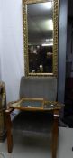 A CHILD?S EASY ARMCHAIR, AND A GILT FRAMED SMALL ROBING MIRROR AND TWO SMALL MIRRORS (4)