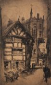 FRANK LOVEL T.H.GREENWOOD (TWENTIETH CENTURY) TWO ARTIST SIGNED ETCHINGS Street scene with