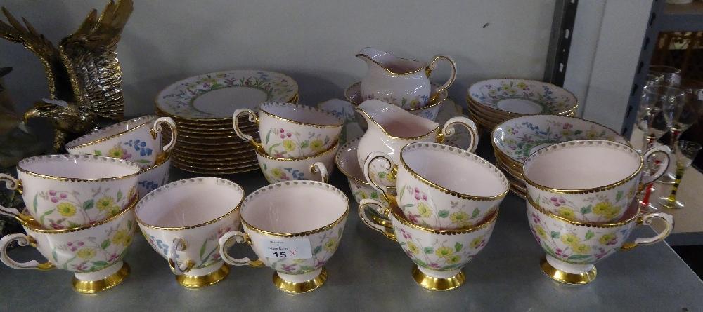 A TUSCAN PINK FLORAL CHINTZ TEA SET FOR 12 PERSONS, CONSISTING; OF TWO CAKE/SANDWICH PLATES, TWO