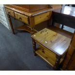 DUCAL PINE SIDE OR WRITING TABLE WITH LOW LEDGE BACK, TWO FRIEZE DRAWERS, ON TURNED TAPERING LEGS
