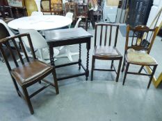 OAK BARLEY TWIST OCCASIONAL TABLE with oblong top and THREE DINING CHAIRS (2+1), (4)