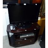 LG FLAT SCREEN TELEVISION WITH PHILIPS DVD PLAYER/RECORDER, ON WOODEN CORNER STAND WITH DRAWER