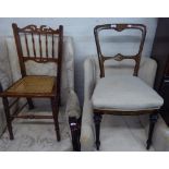 PAIR OF MAHOGANY SINGLE CHAIRS, AN EBONSIED SINGLE CHAIR AND AN OAK SPIRAL FRAMED GRATESCREEN WITH