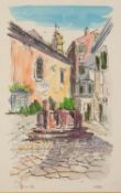 UNATTRIBUTED (TWENTIETH CENTURY) PAIR OF WATERCOLOURS Paris street scenes Indistinctly signed and