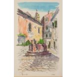 UNATTRIBUTED (TWENTIETH CENTURY) PAIR OF WATERCOLOURS Paris street scenes Indistinctly signed and