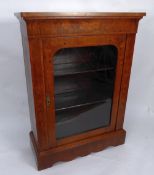 VICTORIAN FLORAL MARQUETRY INLAID FIGURED WALNUT SIDE CABINET, the oblong top above a glazed door,