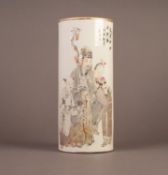 CHINESE REPUBLIC PERIOD PORCELAIN SLEEVE VASE, painted with an immortal and attendants, beneath