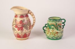 CHARLOTTE RHEAD FOR CROWN DUCAL, TWO PIECES OF TUBE LINED POTTERY, comprising: ?Red Ankara? JUG,