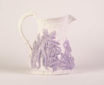 SAMUEL ALCOCK ?LORD NELSON? RELIEF MOULDED POTTERY JUG, moulded in purple on a white ground, 9? (