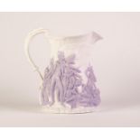 SAMUEL ALCOCK ?LORD NELSON? RELIEF MOULDED POTTERY JUG, moulded in purple on a white ground, 9? (