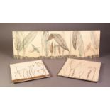 LINZI RAMSDEN, FOUR MODERN STUDIO POTTERY WALL TILES, mounted on wood frames, impressed and