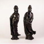 PAIR OF 19th CENTURY CHINESE FINELY CAST HEAVY BRONZE FIGURES OF BUDDHIST IMMORTALS, each standing