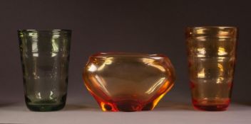 THREE PIECES OF WHITEFRIARS LOBED GLASS FROM THE 1940?s/50?s, comprising: GOLDEN AMBER BOWL, 5 ½? (