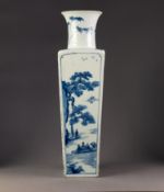 RARE CHINESE, QING DYNASTY KANGXI (1662 - 1722) MARK AND PERIOD, PORCELAIN TALL, SQUARE TAPERED BLUE