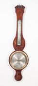 P.A. TARONE & Co, NINETEENTH CENTURY INLAID MAHOGANY BAROMETER, the 8? dial beneath an alcohol