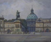 AXEL JOHANSEN (DANISH, 1872-1938) OIL PAINTING ON CANVAS The Amalienborg Palace, Copenhagen Signed